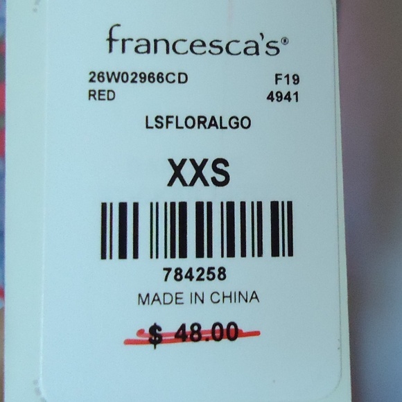 Francesca's Women's Red Floral Long Sleeve Wrap Dress Cocktail Blue Flowers - Picture 9 of 12